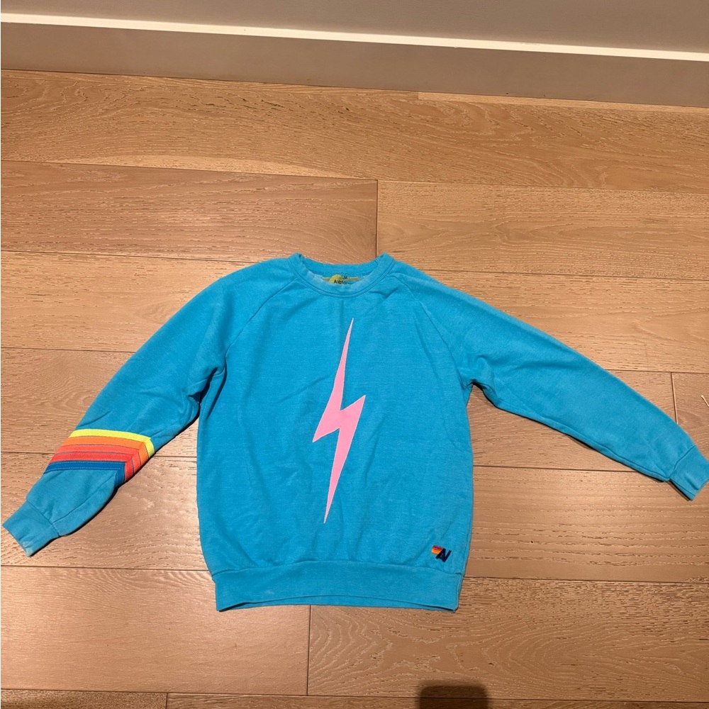 Aviator Nation Turquoise Pullover with Pink Lightning Bolt